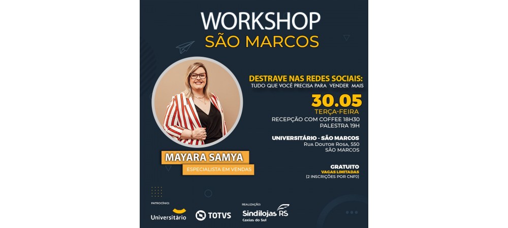 Workshop sobre vendas e redes sociais será no dia 30 em São Marcos 